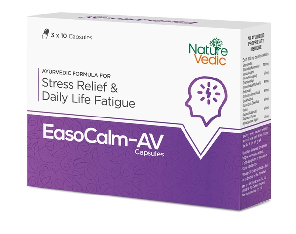 Nature Vedic EasoCalm-AV capsules| Ayurvedic Formula for Daily Life Fatigue & Stress Relief | 30 caps - 30 Capsules